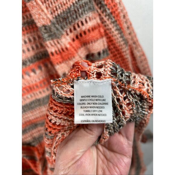 Style & Co Coral Striped Open Knit Cardigan Women’s 0X Cotton Blend Boho Sweater - Picture 8 of 11